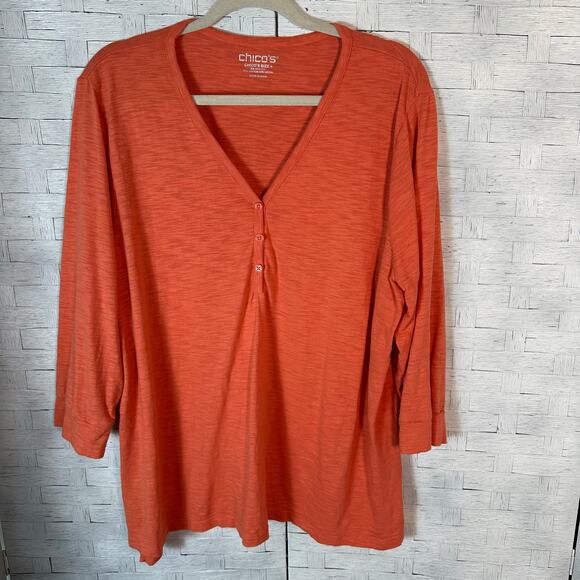 Chico’s womens long sleeve T shirts henley V-neck lightweight casual plus size - Picture 1 of 9